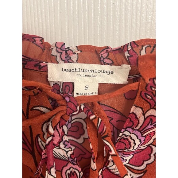 Beach Lunch Lounge Orange Tank Top Floral Small Beach Semi Sheer S Summer - Picture 3 of 6